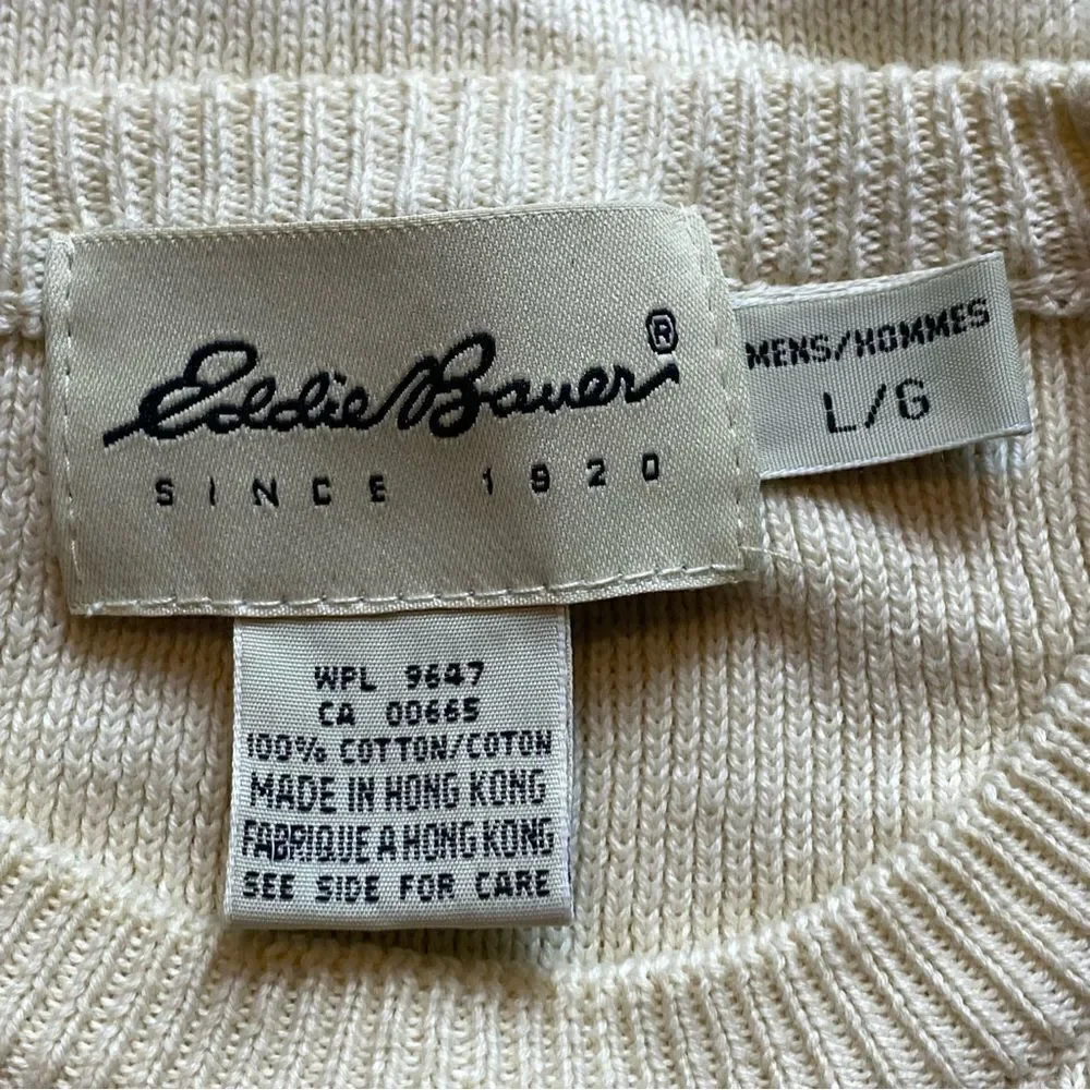 Eddie Bauer Very Pale Yellow Long Sleeve Crew Neck Knit Sweater Size Large - Picture 3 of 11
